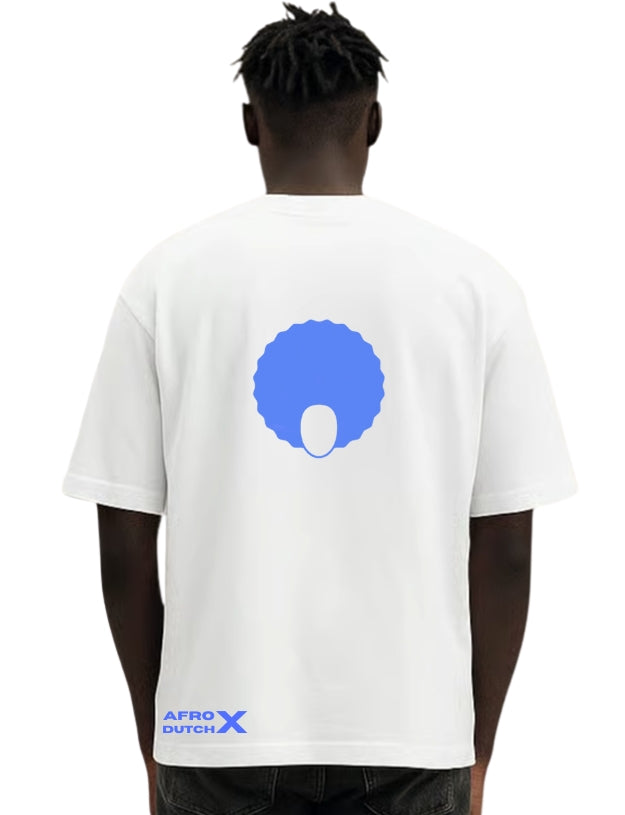 Wit Oversized T-shirt met Felblauwe Flex Logo's | AFRO X DUTCH