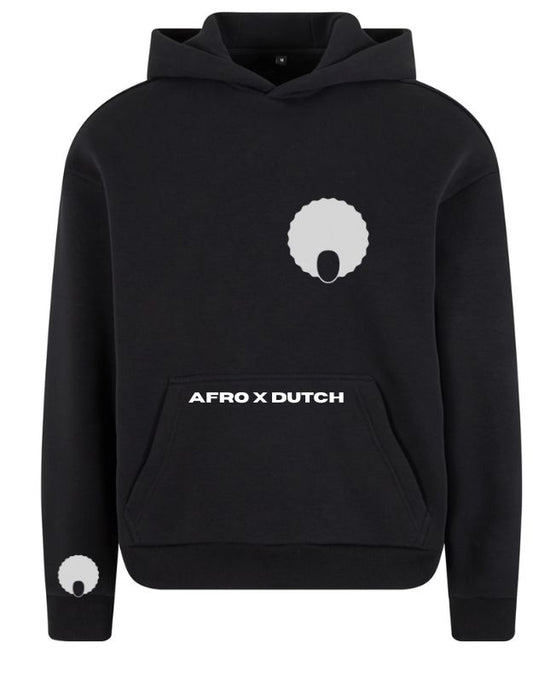 Zwarte Oversized Hoodie met Witte Flex Logo's | AFRO X DUTCH