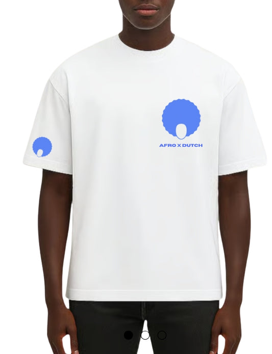 Wit Oversized T-shirt met Felblauwe Flex Logo's | AFRO X DUTCH
